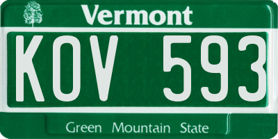 VT license plate KOV593
