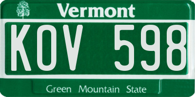 VT license plate KOV598