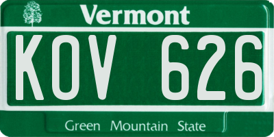VT license plate KOV626