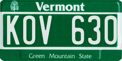 VT license plate KOV630