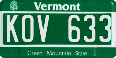 VT license plate KOV633