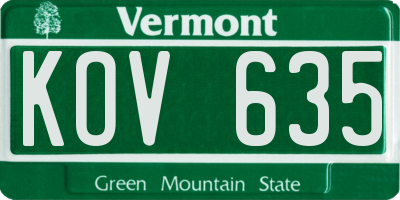 VT license plate KOV635