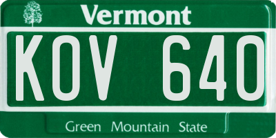 VT license plate KOV640