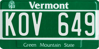 VT license plate KOV649