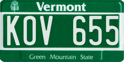 VT license plate KOV655