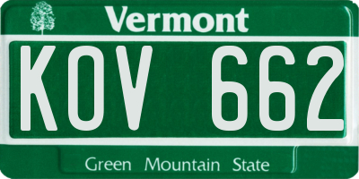 VT license plate KOV662