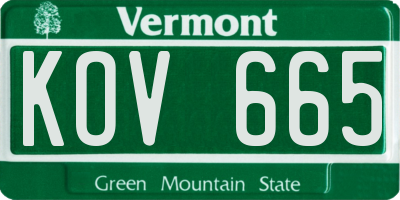 VT license plate KOV665