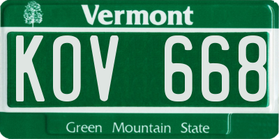 VT license plate KOV668