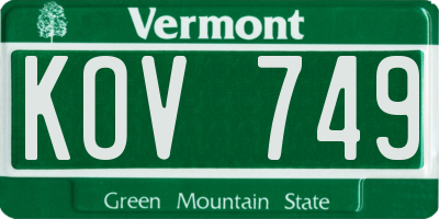 VT license plate KOV749