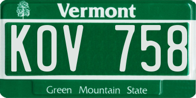 VT license plate KOV758