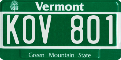 VT license plate KOV801