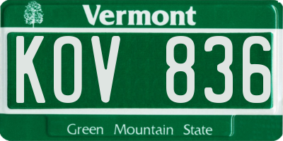 VT license plate KOV836