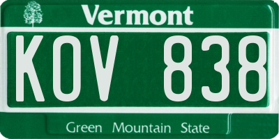 VT license plate KOV838