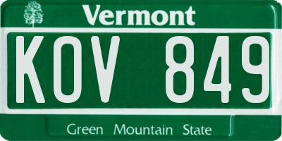 VT license plate KOV849