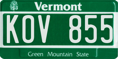 VT license plate KOV855