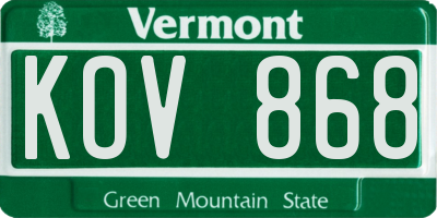 VT license plate KOV868