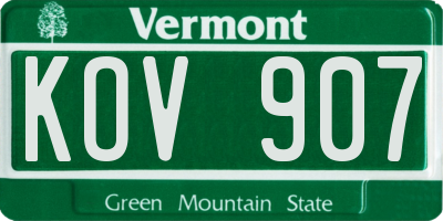 VT license plate KOV907