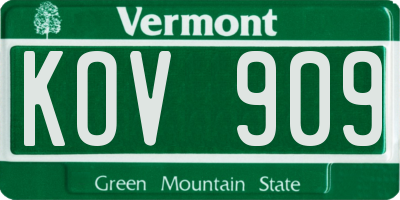 VT license plate KOV909
