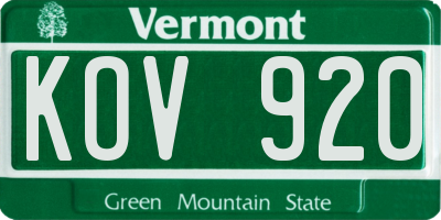 VT license plate KOV920
