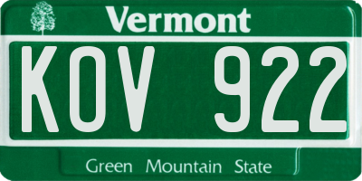 VT license plate KOV922