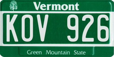 VT license plate KOV926