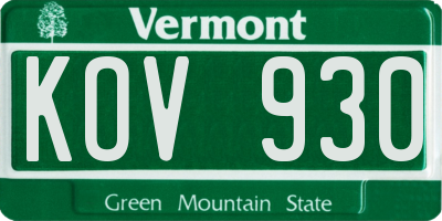 VT license plate KOV930