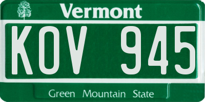 VT license plate KOV945
