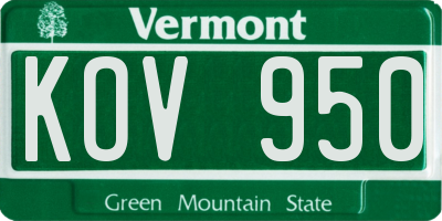 VT license plate KOV950