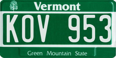 VT license plate KOV953