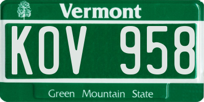 VT license plate KOV958