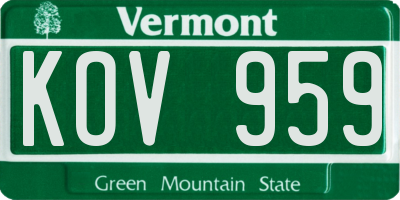 VT license plate KOV959