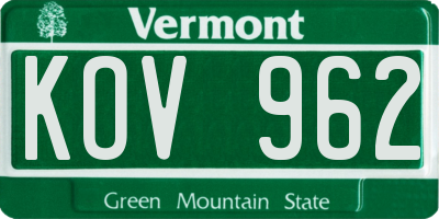 VT license plate KOV962