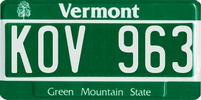 VT license plate KOV963