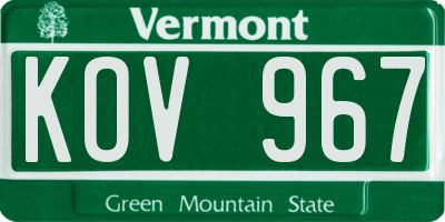 VT license plate KOV967