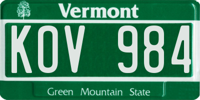 VT license plate KOV984