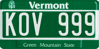VT license plate KOV999