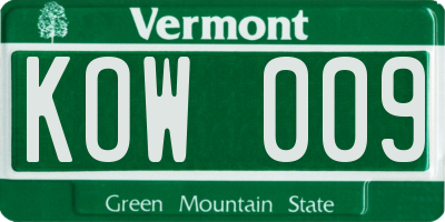 VT license plate KOW009