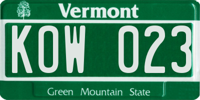 VT license plate KOW023