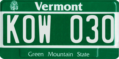 VT license plate KOW030