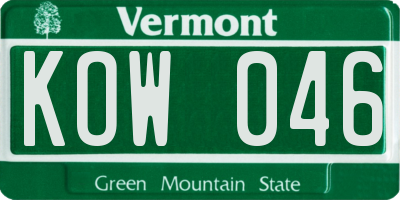 VT license plate KOW046