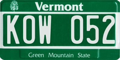 VT license plate KOW052