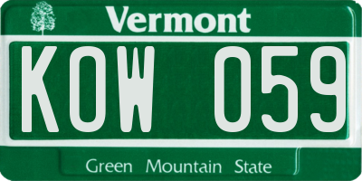 VT license plate KOW059