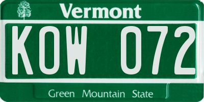 VT license plate KOW072