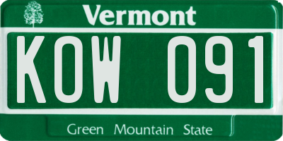 VT license plate KOW091