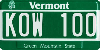 VT license plate KOW100