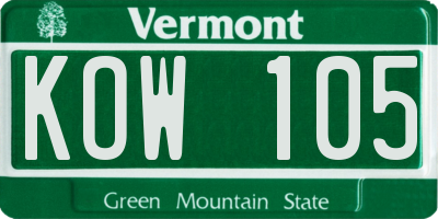 VT license plate KOW105