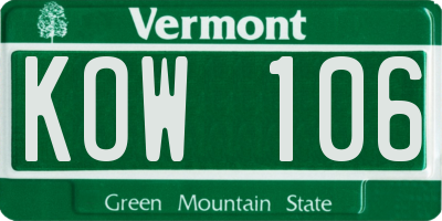 VT license plate KOW106