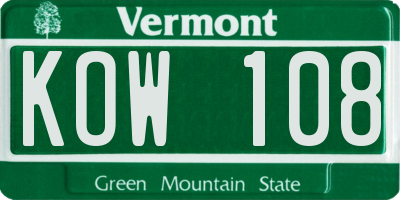 VT license plate KOW108