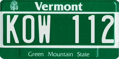 VT license plate KOW112
