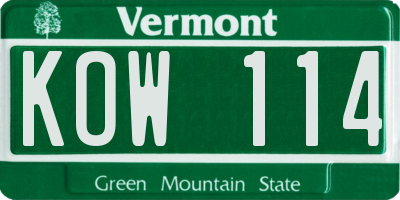 VT license plate KOW114